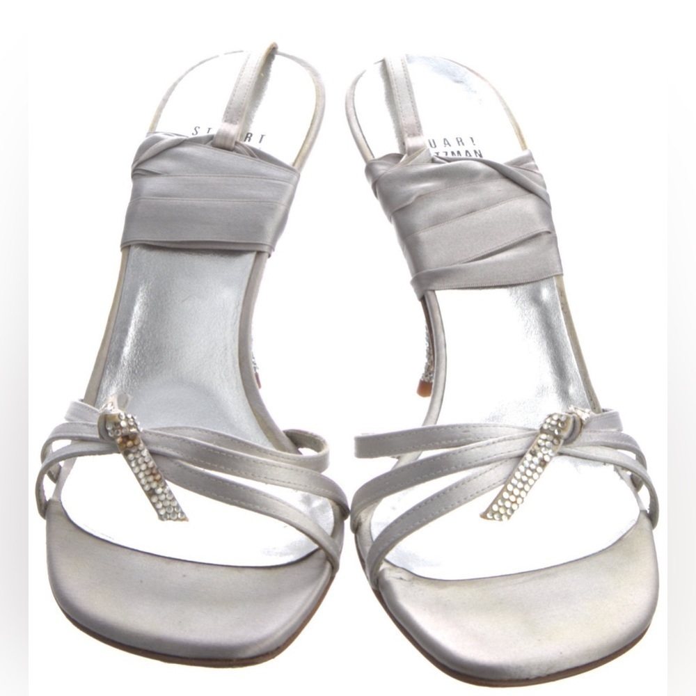 Stuart Weitzman Silver Leather Crystal Embellishments Sandals Size 10 - Picture 5 of 5